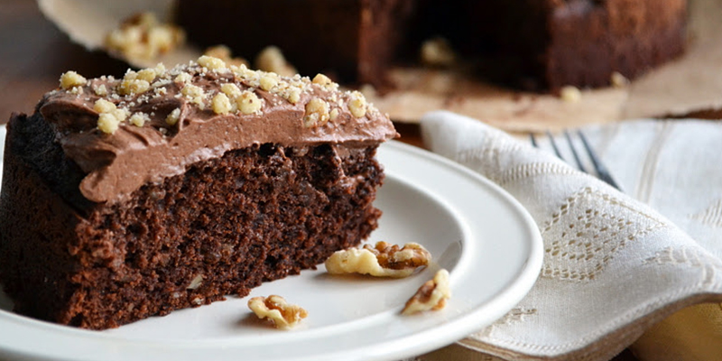 Best Eggless Chocolate Walnut Cake - Delighted Baking