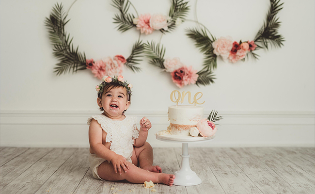 Pink Floral & Palm Hoops Cake