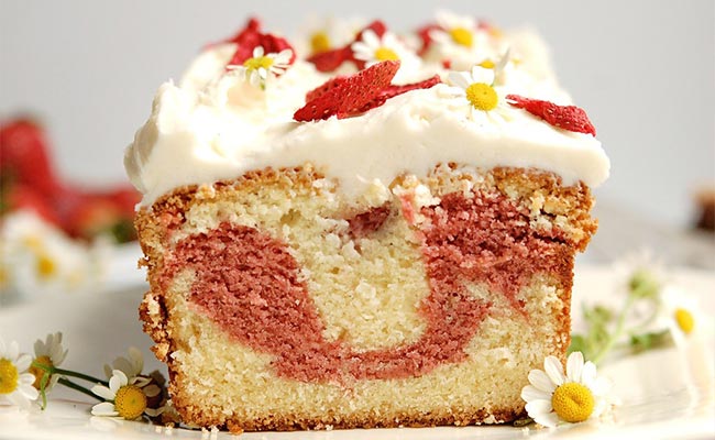 Vanilla and Strawberry Swirl Cake